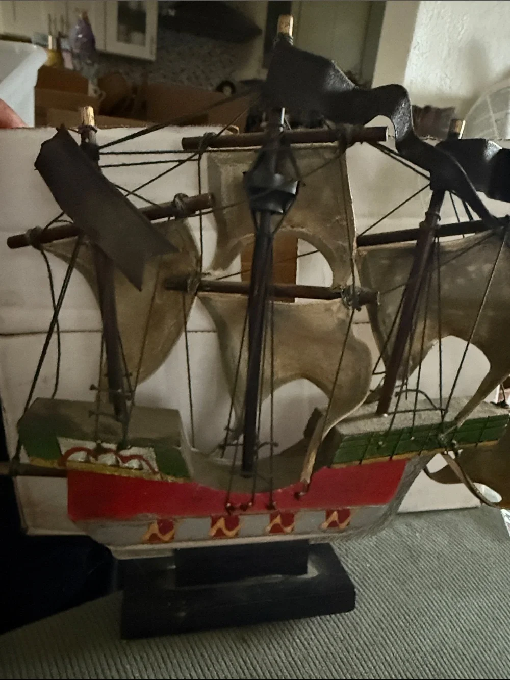 Decorative Model Ship - Gold and Red Home Holiday Accent - 8”H